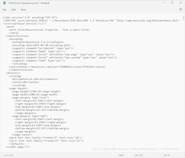 MUSICXML file open in Microsoft Notepad